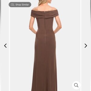 La Femme long off shoulder gown cocoa